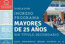 Inscripción abierta para el Programa Mayores de 25 años sin título secundario